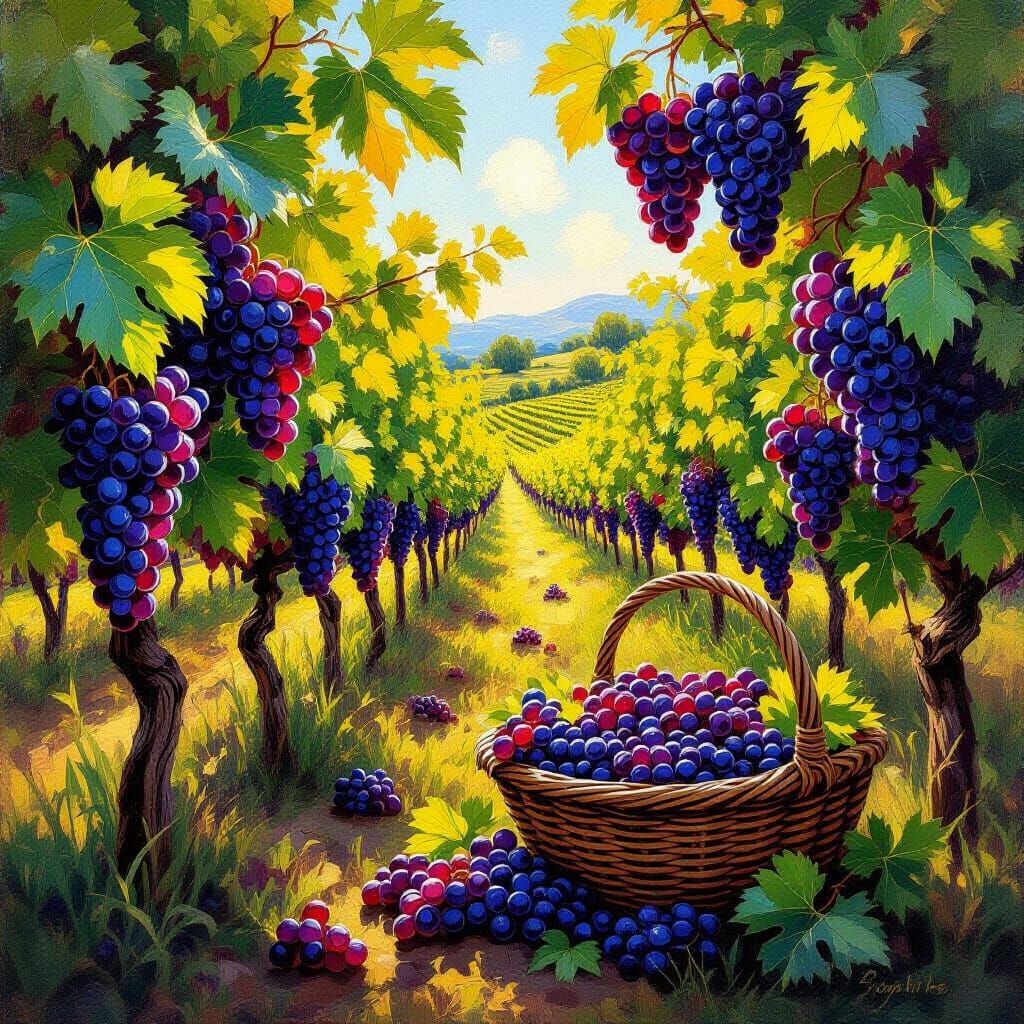 Bountiful Grape Harvest With Dew-Kissed Clusters