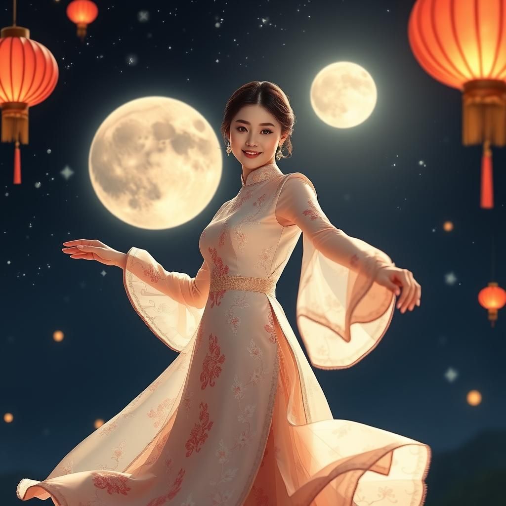 Dancing Beauty Under Moonlight: Dreamlike Digital Painting