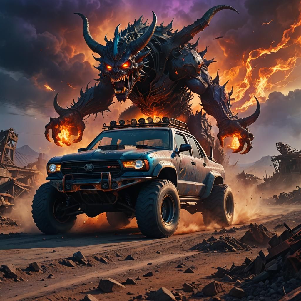 Evil Demon Car Speeds Through Hellish Wasteland