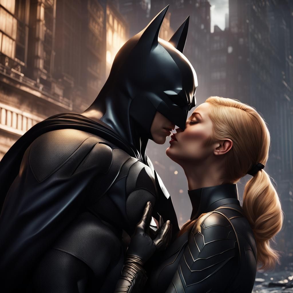 Batgirl and Batman Kissing: Detailed Matte Painting