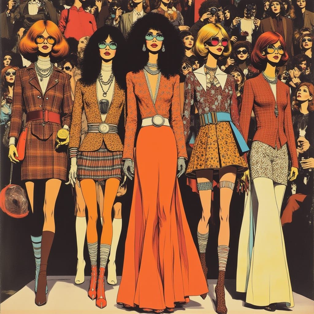 Glamorous 1970s Fashion Models in Disco Era Style