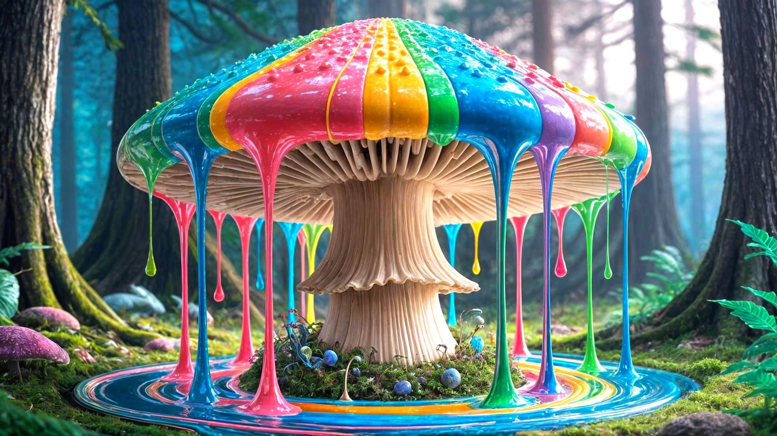 Vibrant Surreal Fungi in Hyper-Realistic Digital Art