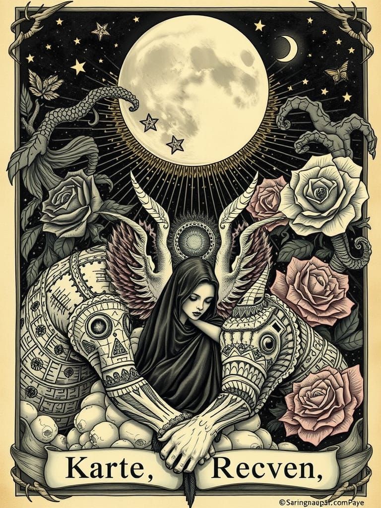 Gothcore Tarot Card: The Moon in Colored Ink