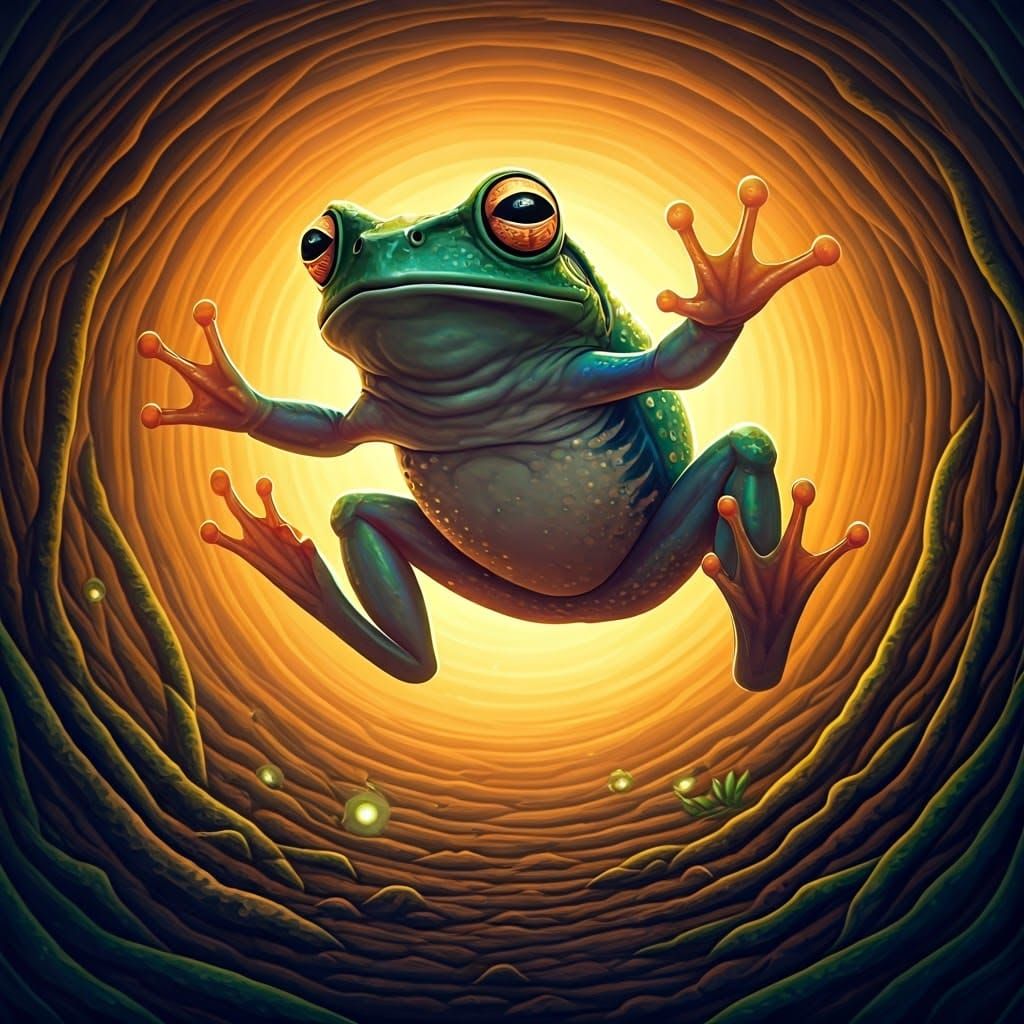 Green Tree Frog Mid-Jump: A Vibrant 2D Illustration
