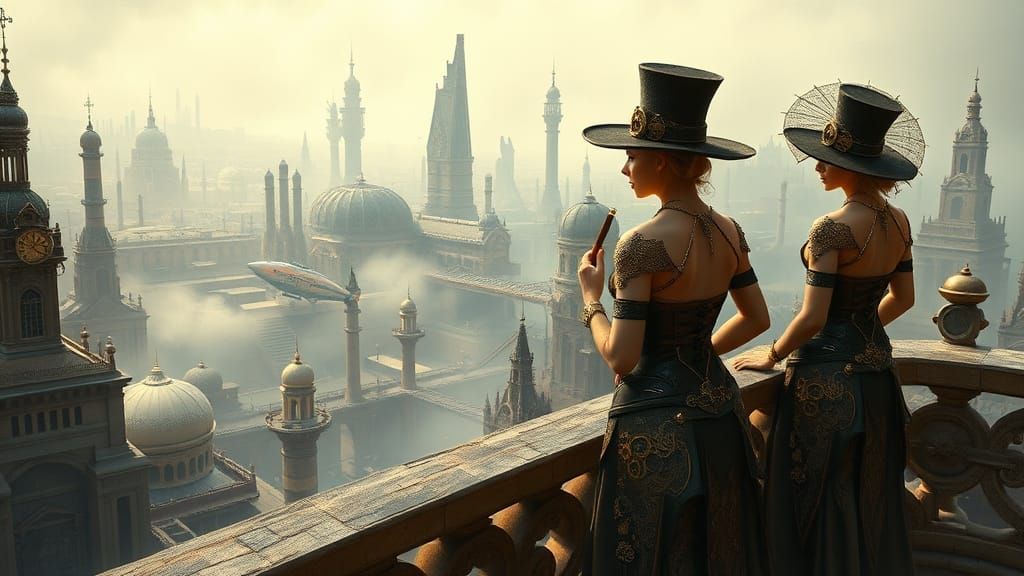 Steampunk Elves Overlook Clockwork Metropolis