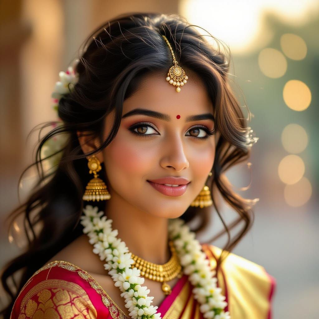 Indian Woman Portrait in Golden Hour Light