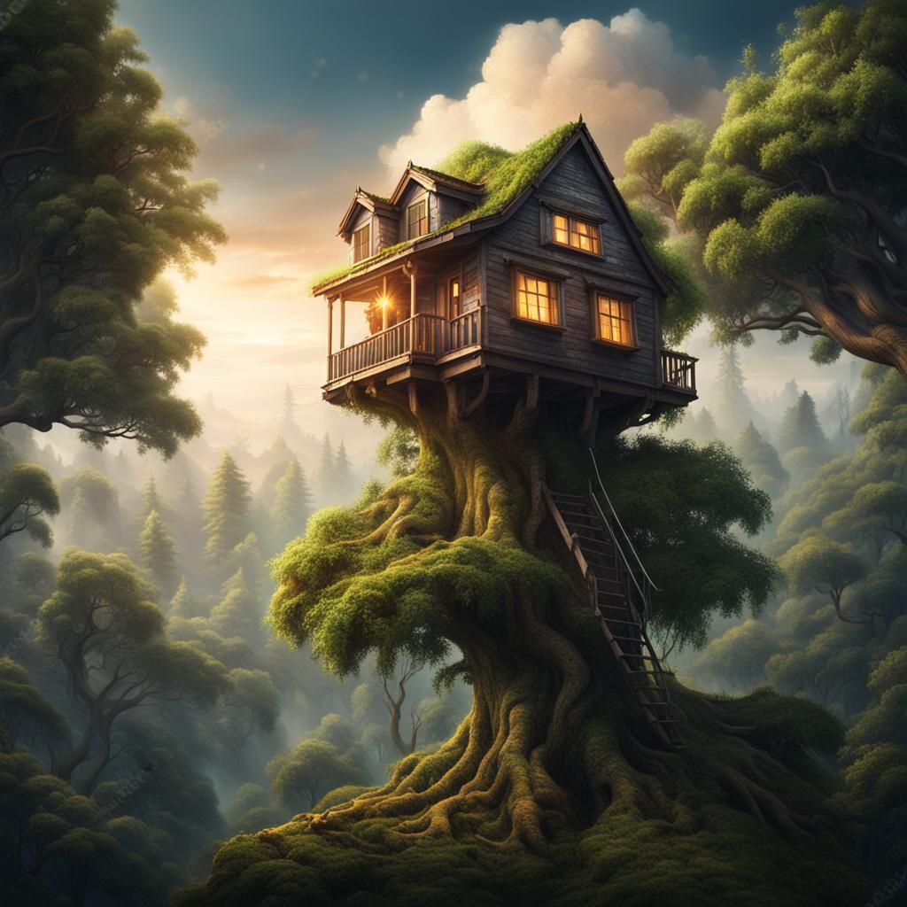 Tiny House on a Dense Forest Tree