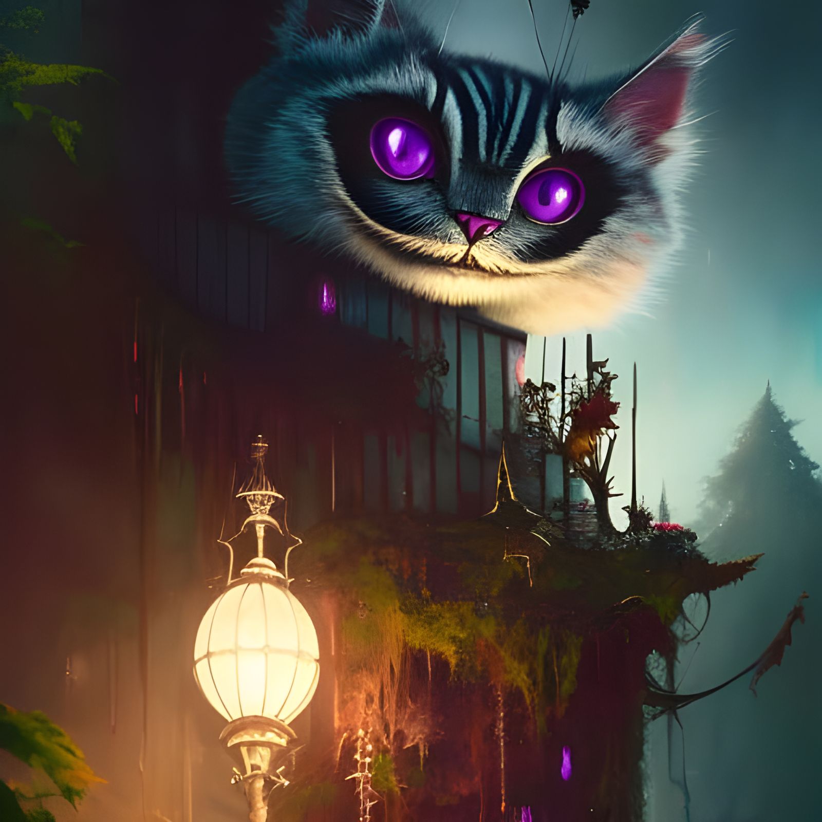 Intricate Cheshire Cat in Teacup Drawing