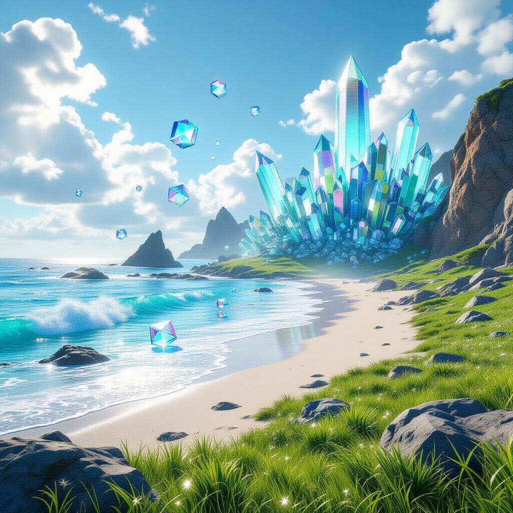 Crystal Beach Landscape in 3D Cinematic Style
