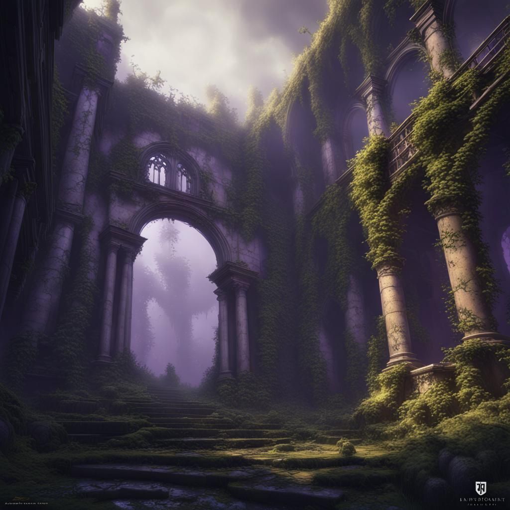 Ivy Ruins in Mist: Dark Fantasy Concept Art