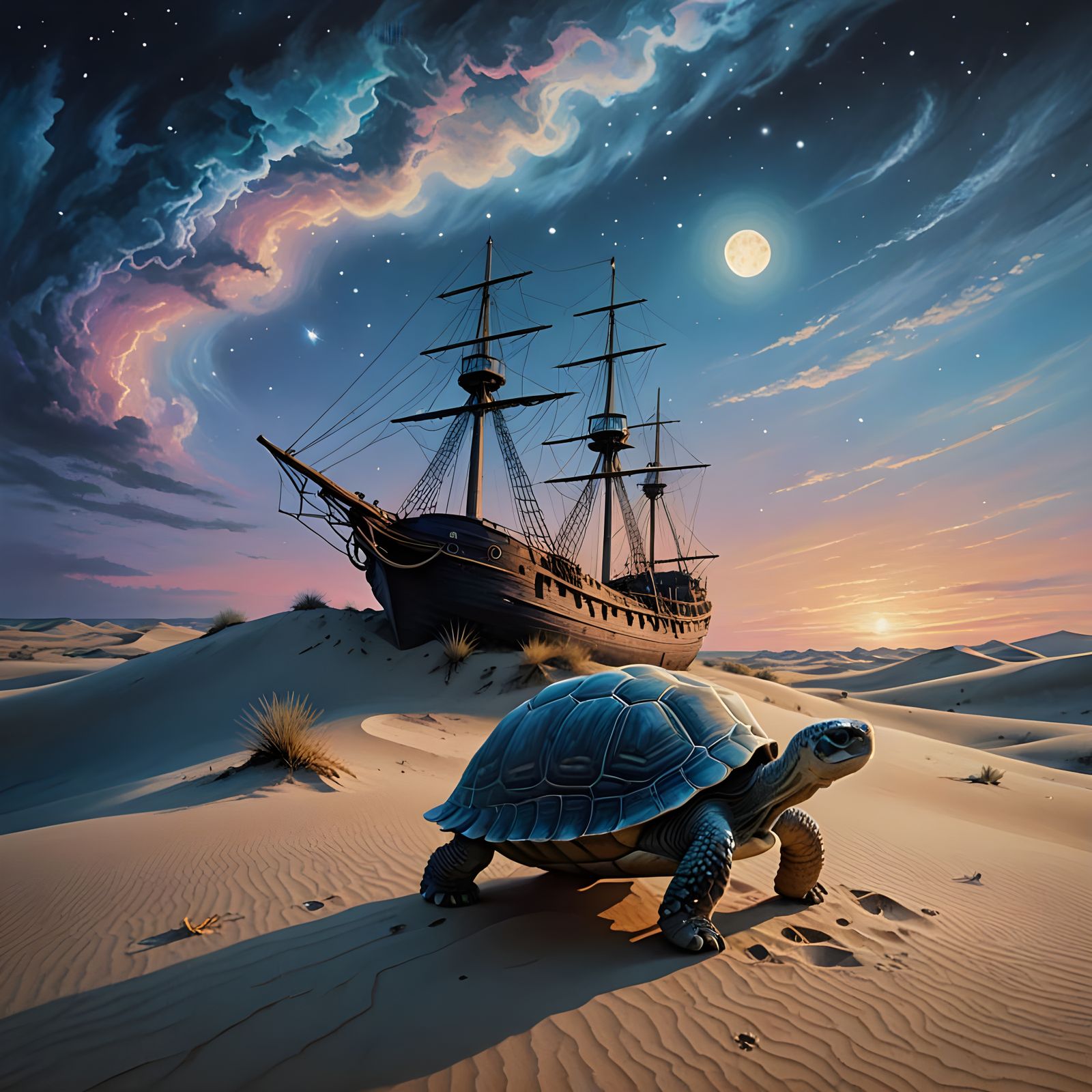 Surreal Ghost Ship Dreamscape Under Twilight Sky