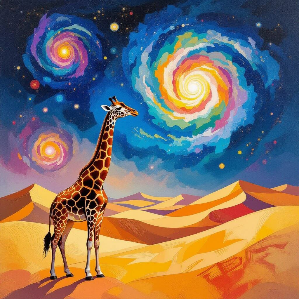 Nebula Giraffe Gazes at Cosmic Galaxy Sky