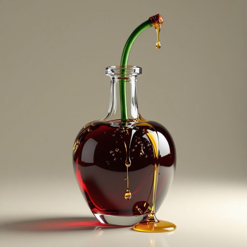 Realistic Cherry Glass Bottle with Gold Drizzle