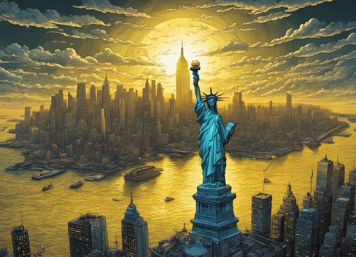 New York City, the full Statue of Liberty Stands in the New ...
