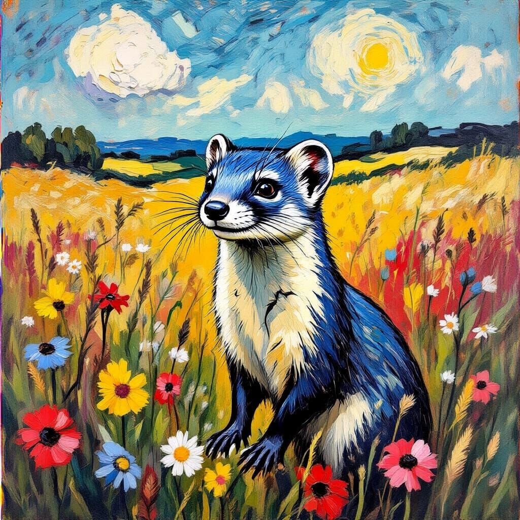 Stoat in Heathlands: Impasto Painting Inspired by Masters