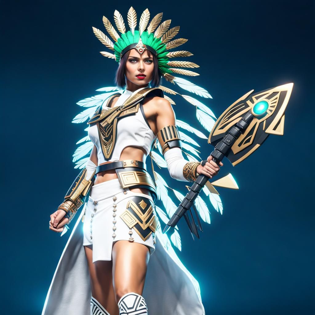 Aztec Woman in Cyberpunk Power Armor, Digital Art