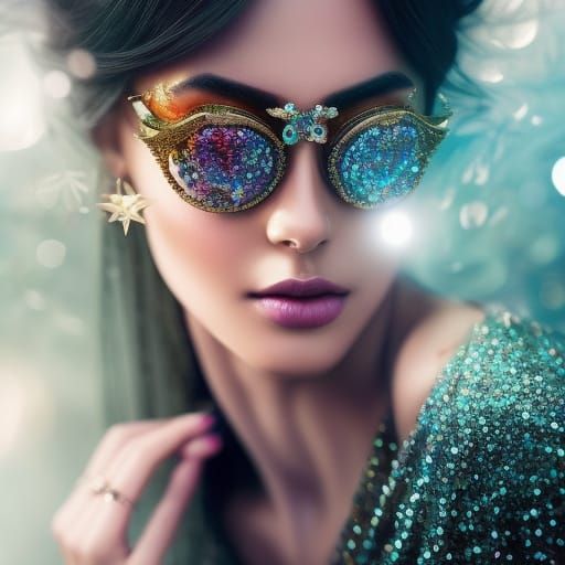 Glitter Princess with Funky Glasses: Hyperdetailed Portrait