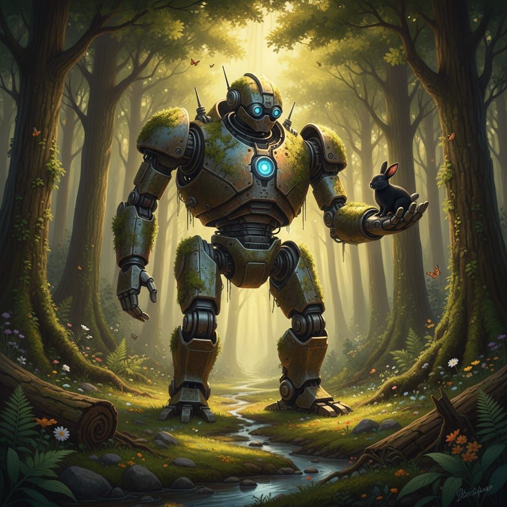 Robot and Rabbit Explore Forest Together