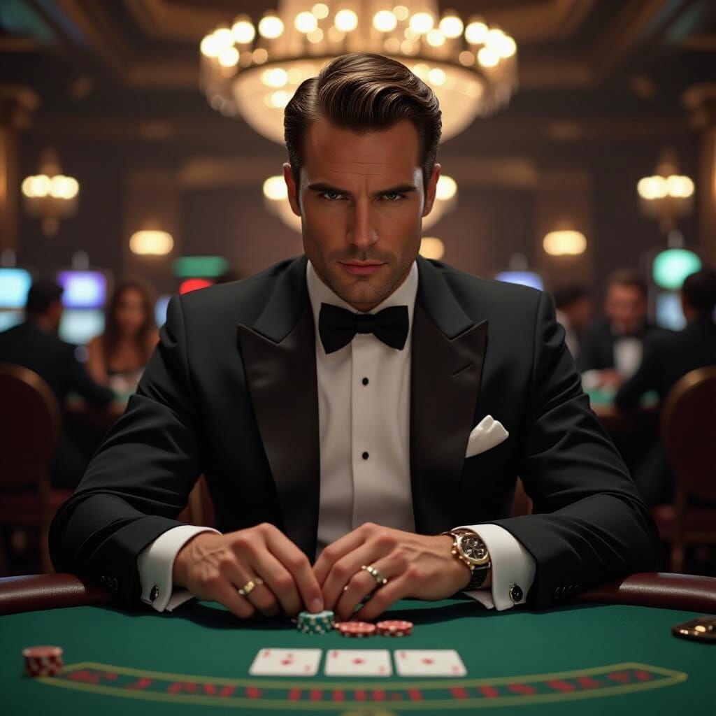 Secret Agent Infiltrates Casino Poker Game, Digital Art