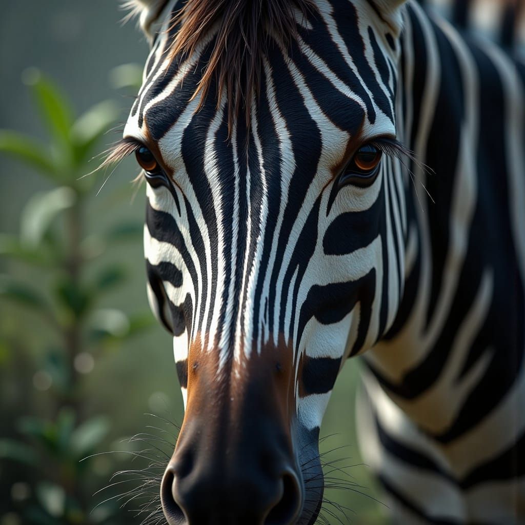 Hyperrealistic Close-up Portrait of a Majestic Zebra's Face