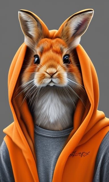 Rabbit in Fox Hoodie: Detailed Digital Portrait