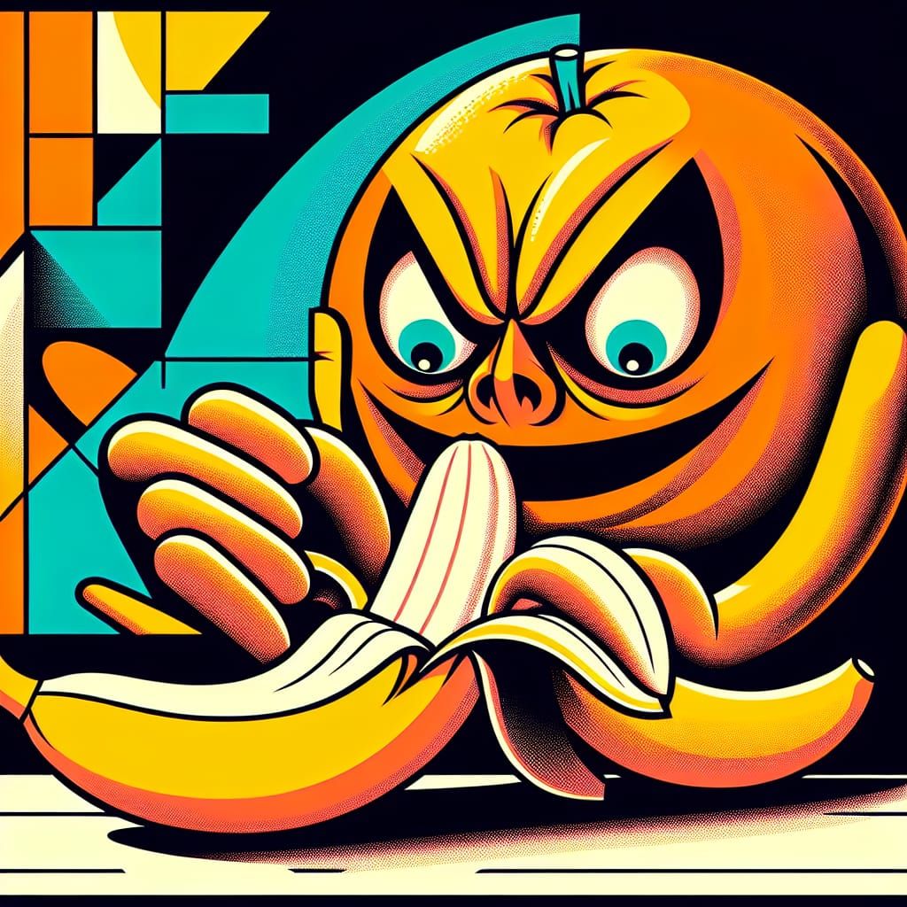 An Evil Orange is Peeling the Nice Banana