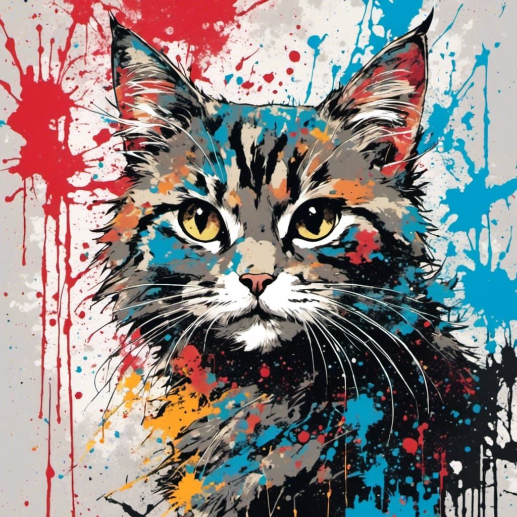 Anime Cat in Splatter Graffiti Style