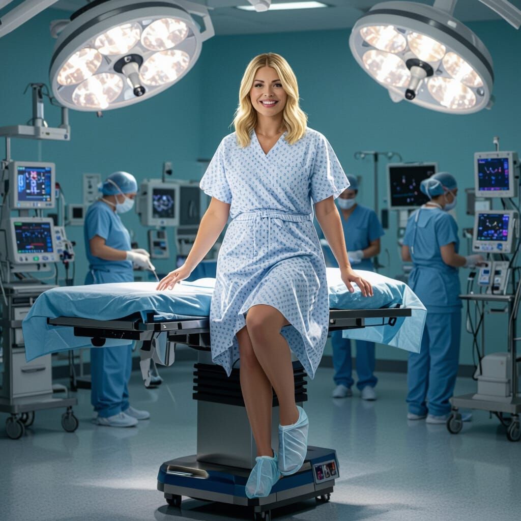 Woman Steps onto Surgical Table in Operating Theatre