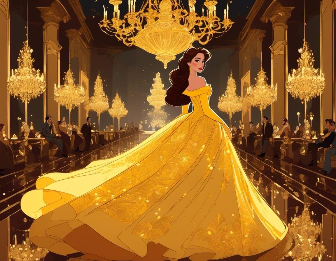 Disney Princess in Elegant Golden Ball Gown