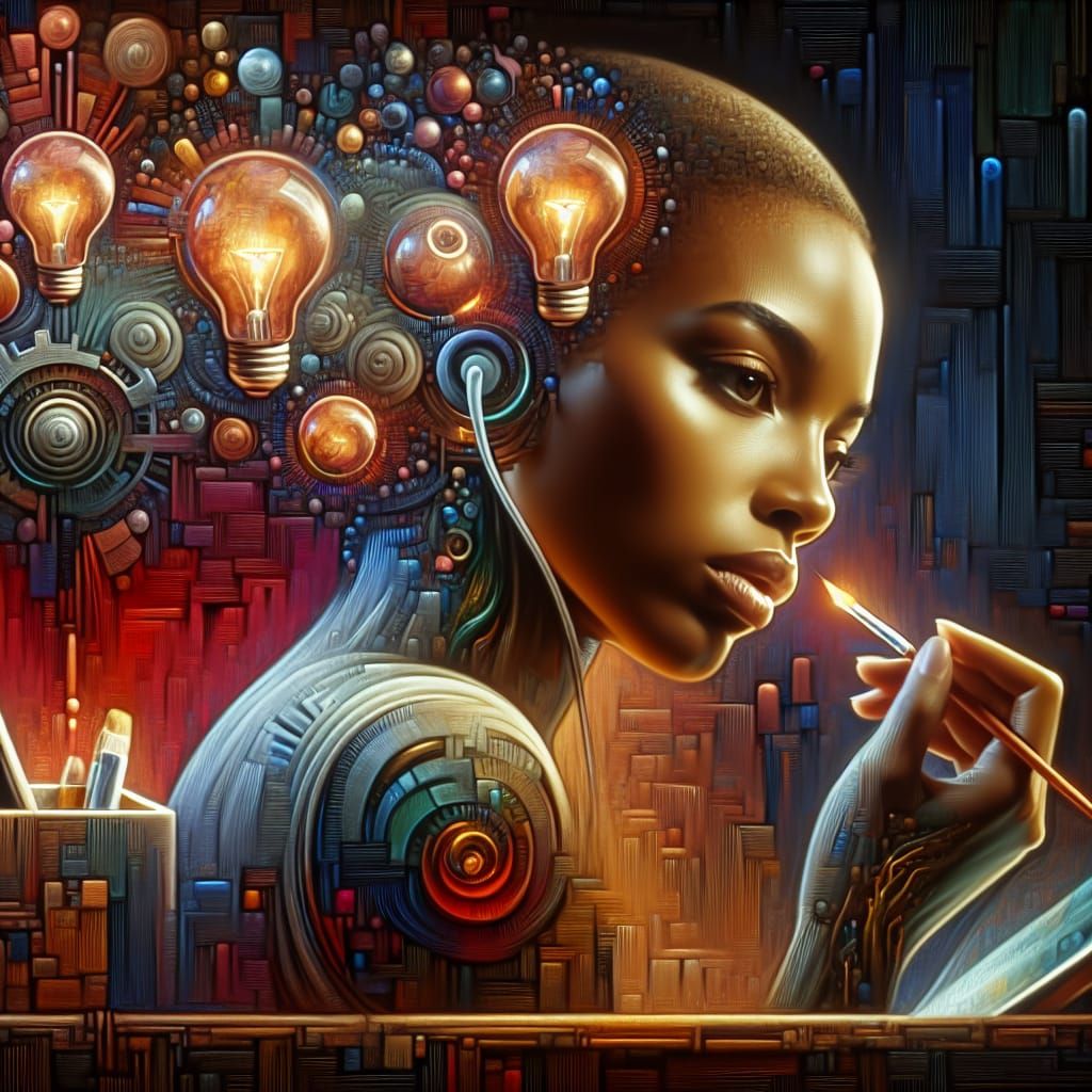 Focused Woman's AI Creation, in Surrealist Style