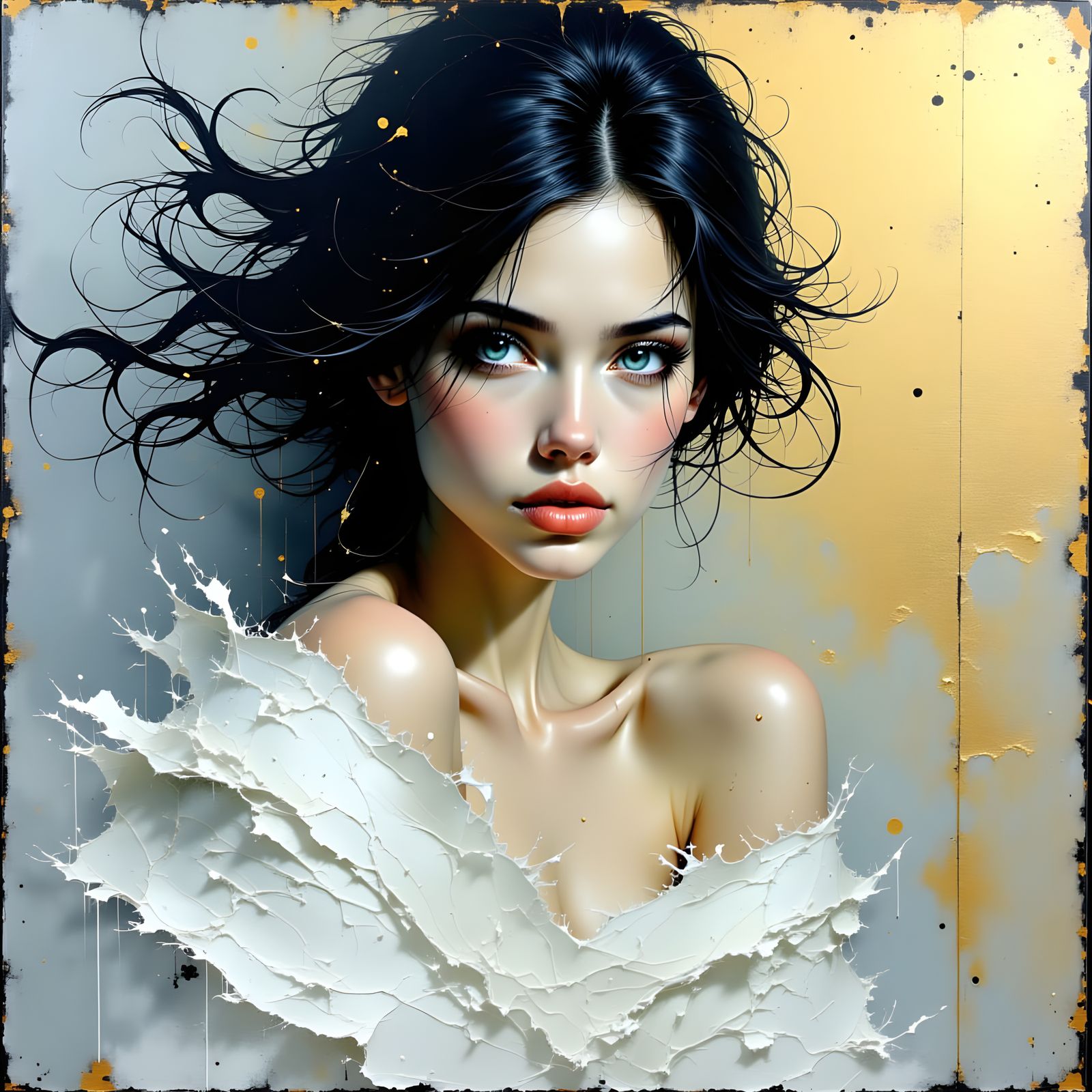 Woman in White Gown Impasto Portrait