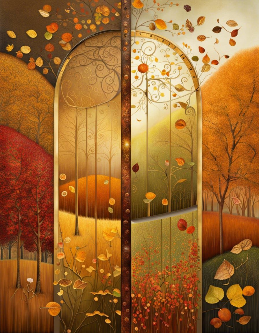 Klimt-Inspired Hourglass: Autumn to Spring Transition