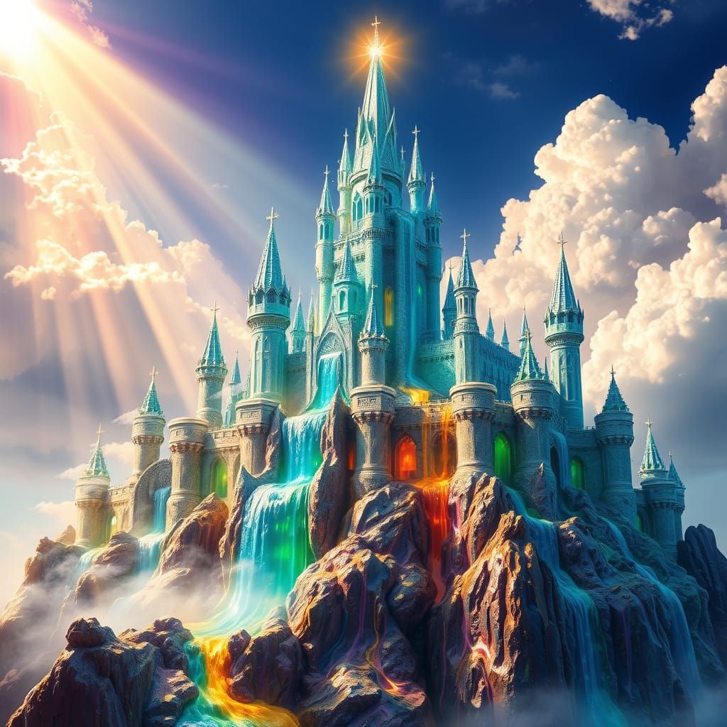 Majestic Liquid Castle in Fantastical Surrealism Style