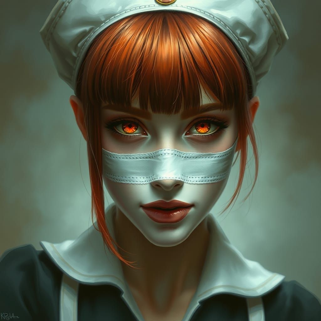 Ethereal Close-up of a Bandaged Nurse