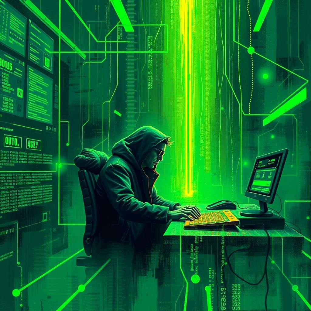 Cyberpunk Hacker in Neon Impressionist Digital Realm