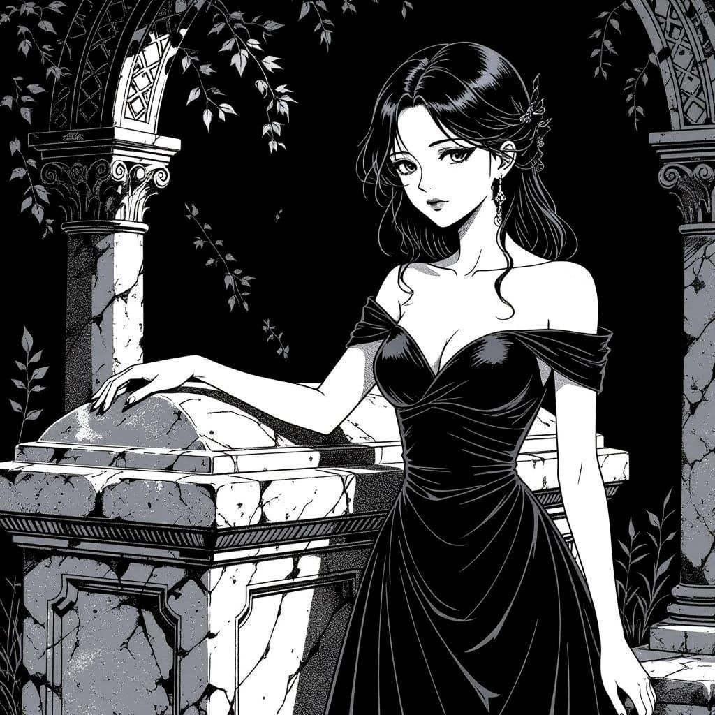 Manga Art: Woman in Black Dress by Sarcophagus