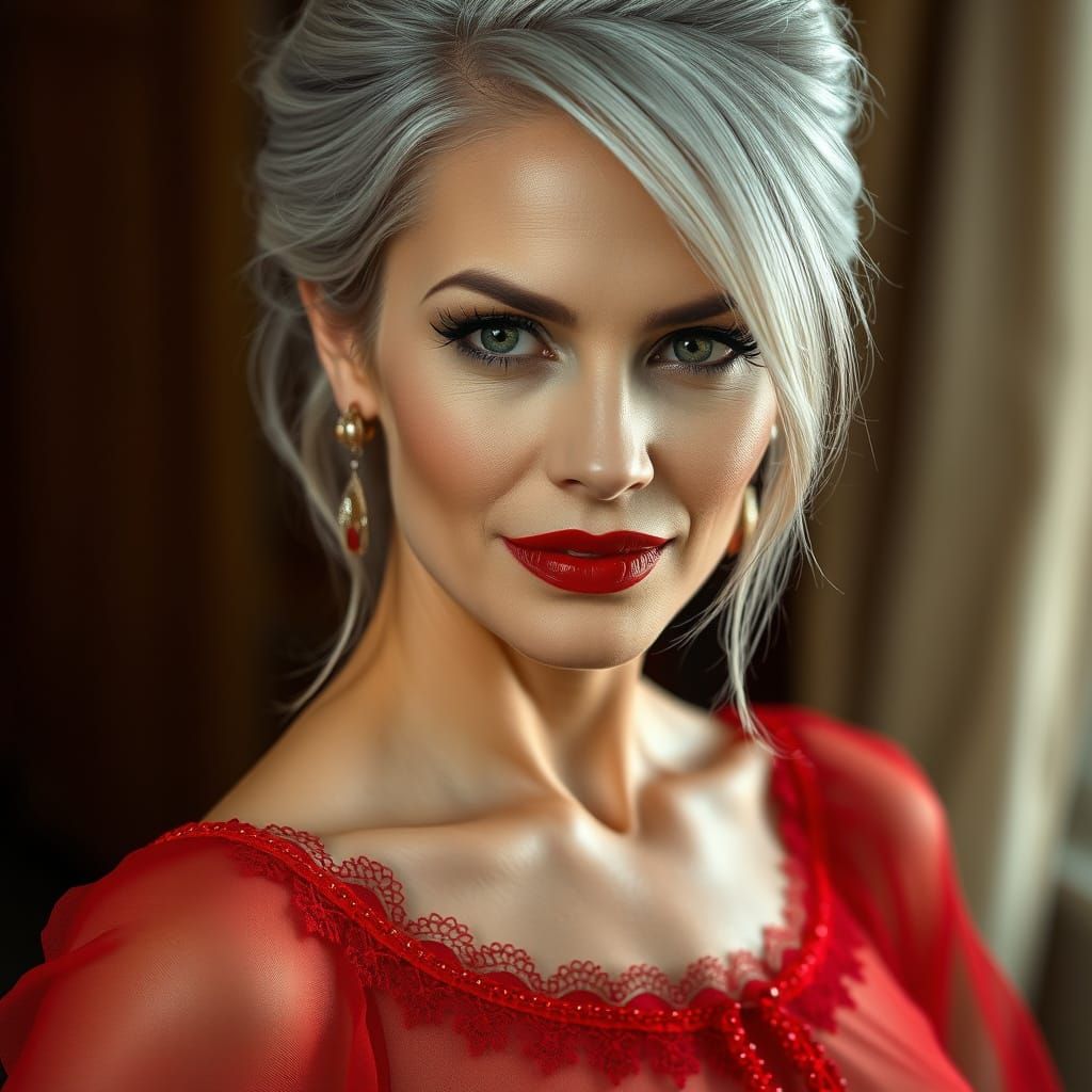 Elegant Woman in Scarlet Red Dress