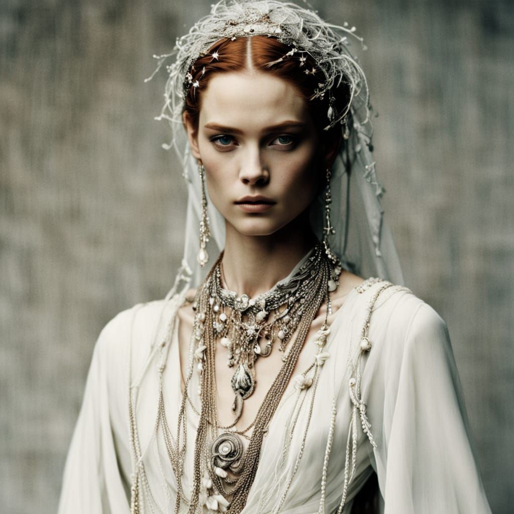 Woman in White Robes with Bone Charms in Paolo Roversi Style