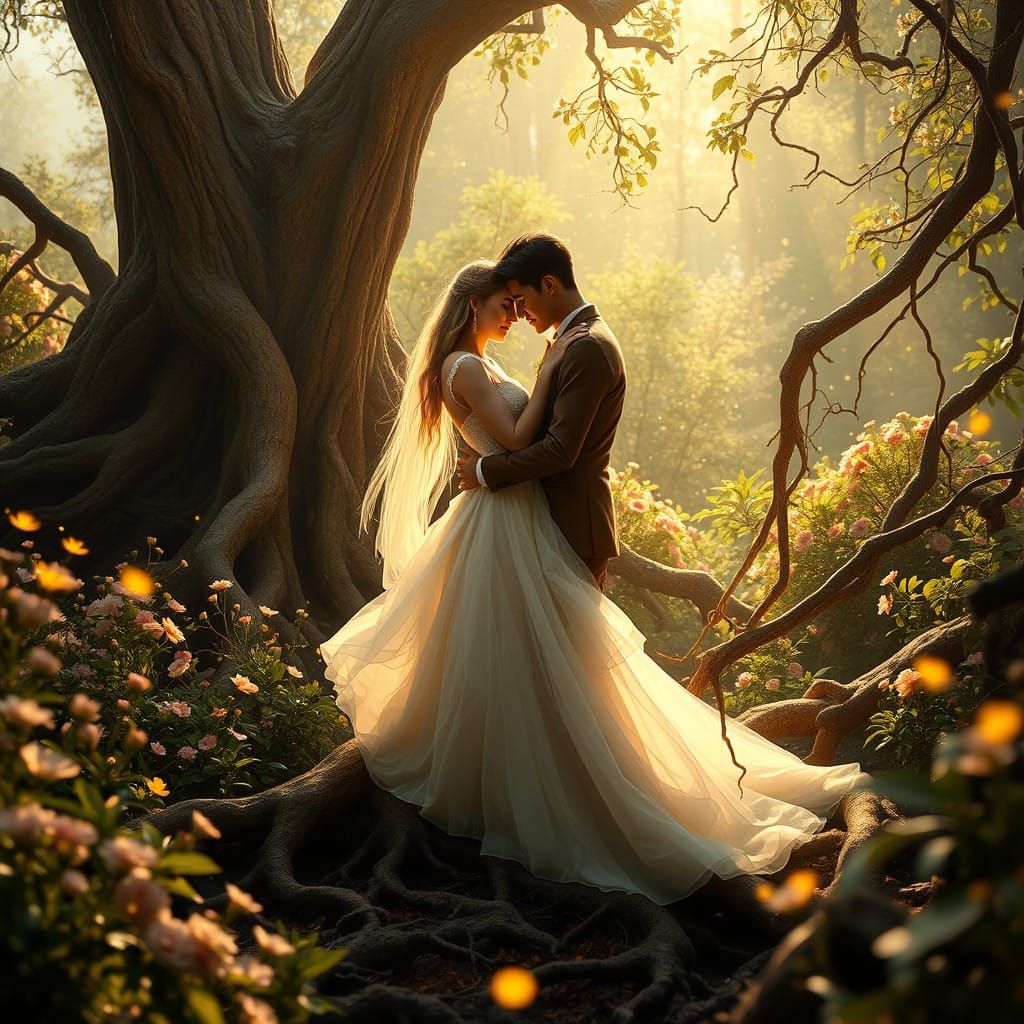 Tender Couple in Enchanted Landscape