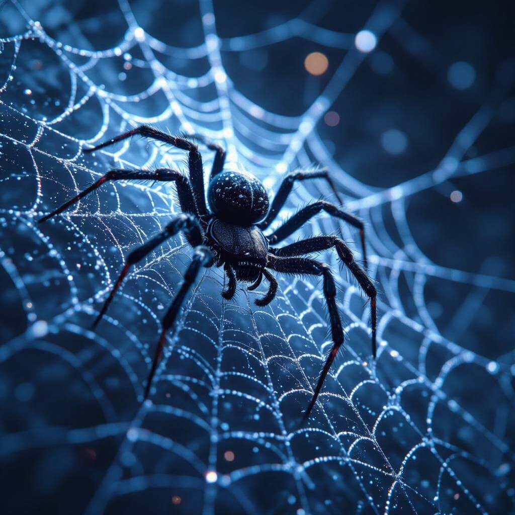 Cinematic Spider Webs on Black Background, 8k Concept Art St...