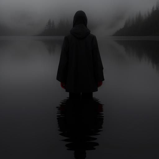 Eerie Reflection: Young Woman in Foggy Waters