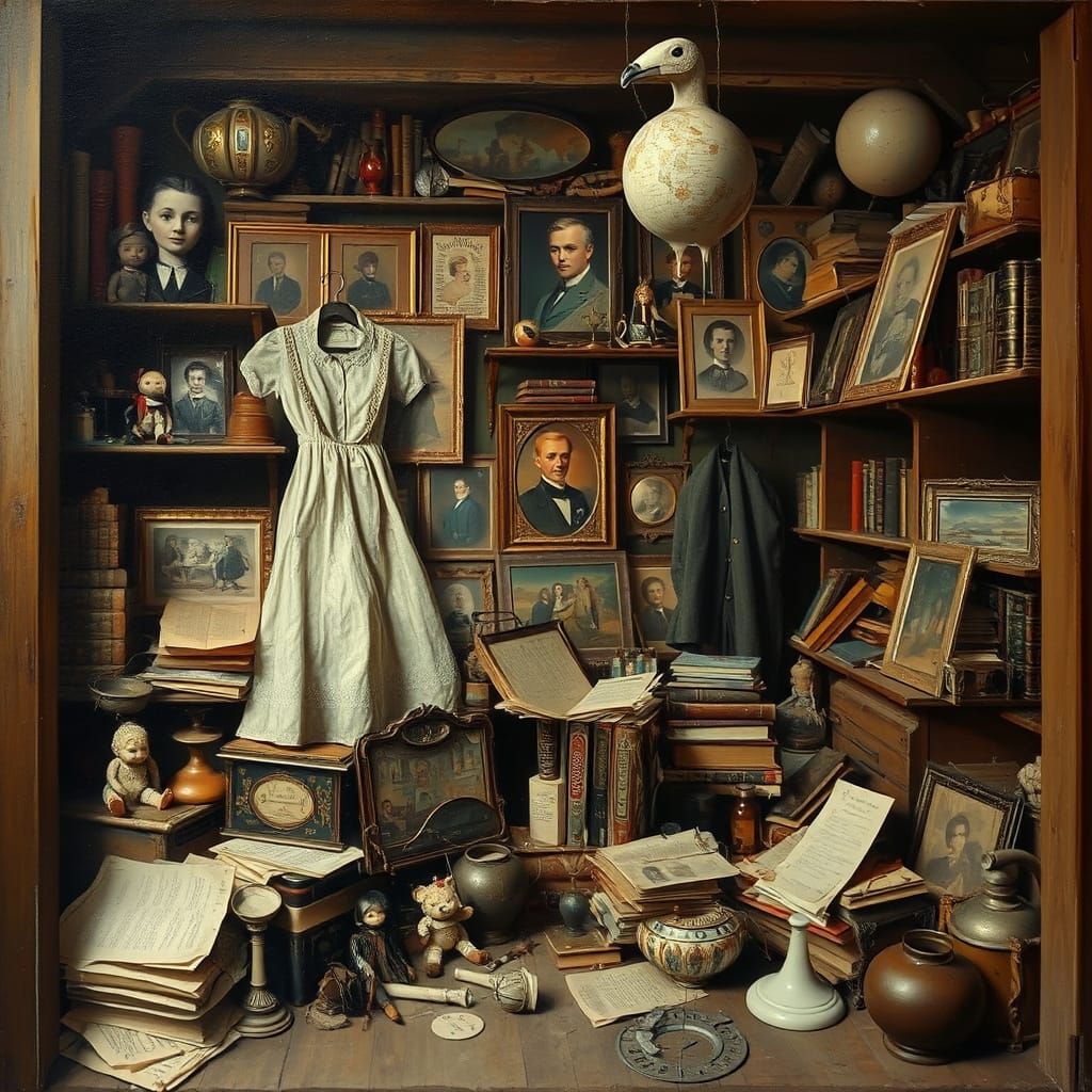 Surreal Vintage Treasures in Dreamlike Attic