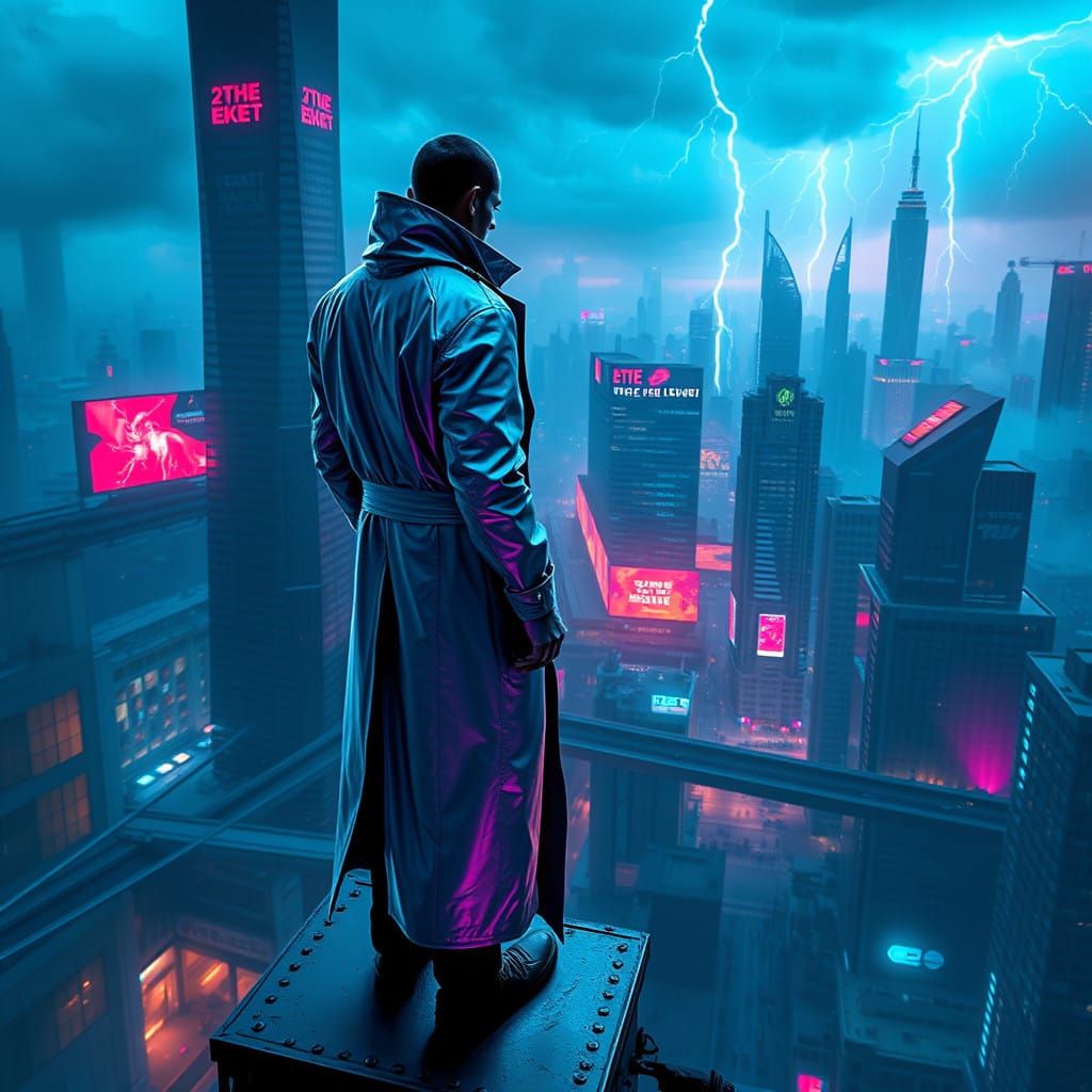 Cyberpunk Cityscape in Electric Blue and Neon Pink