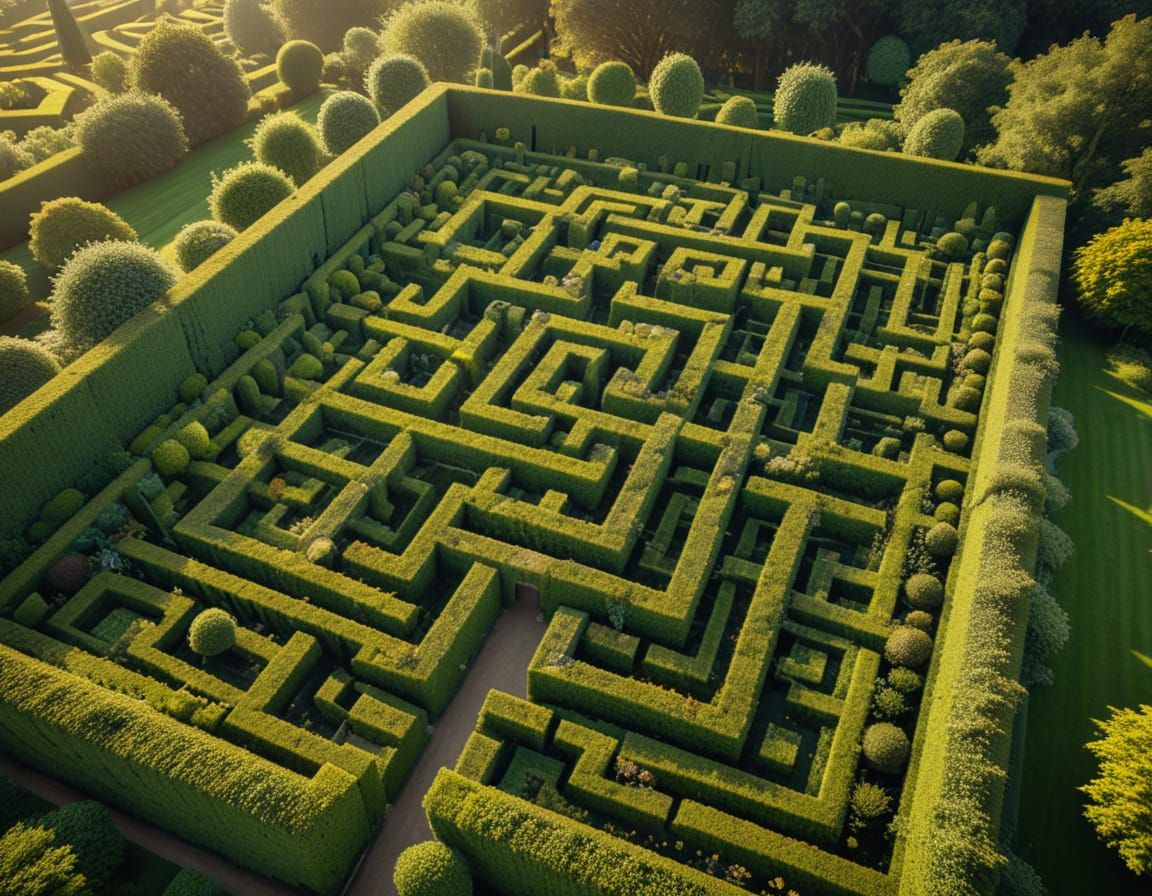 Surrealistic Aerial Photography of an Ornate Hedge Maze