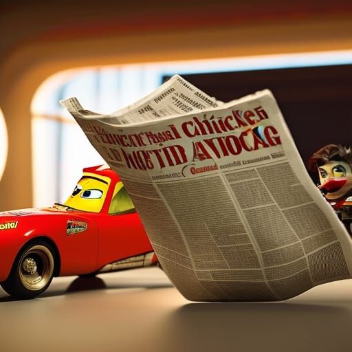Chicken and Lightning McQueen: Pixar-Style Art