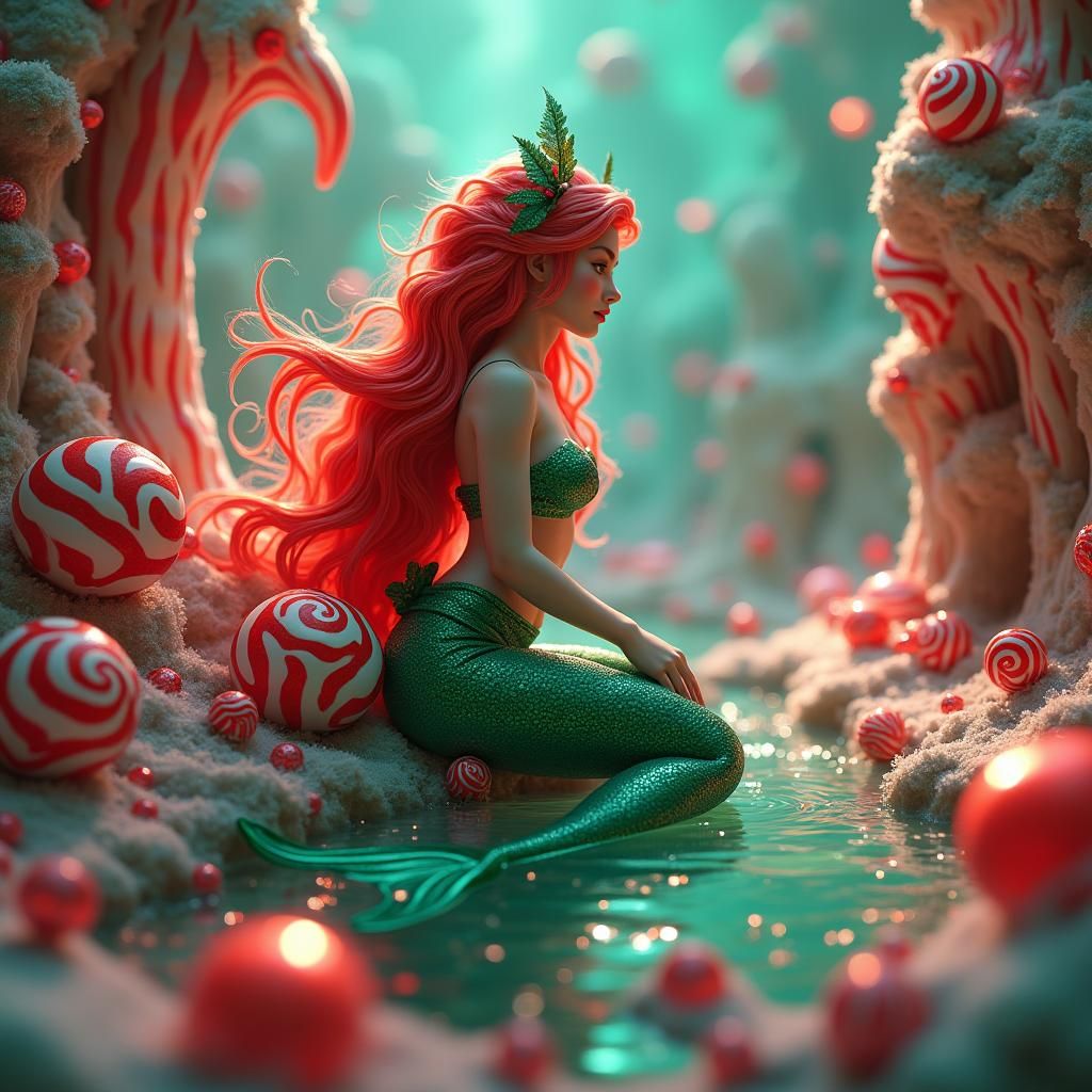 Candy Mermaid in Psychedelic Candyland Landscape