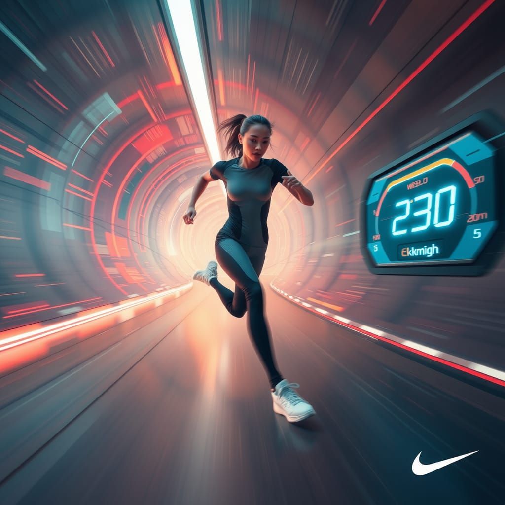 Athlete Runs at High Velocity in Futuristic Tunnel