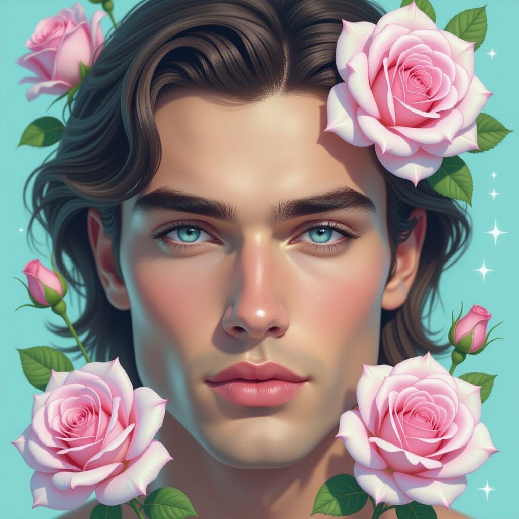 Surreal Portrait with Bioluminescent Chrome Roses