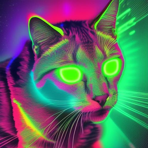 Neon Cat in Holographic Astral Cosmic Style