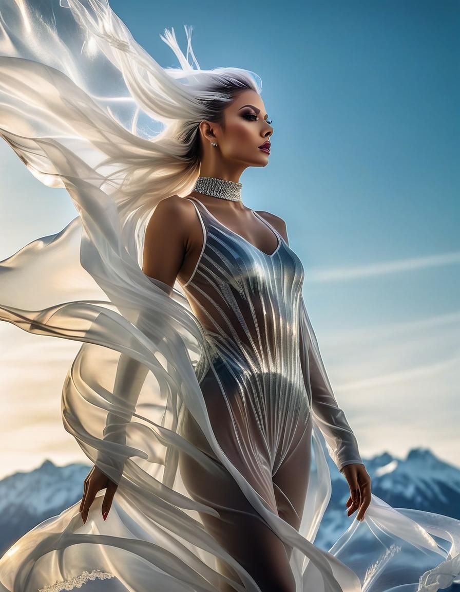 Double exposure cool beauty Dancer  girl looking away,  silk...